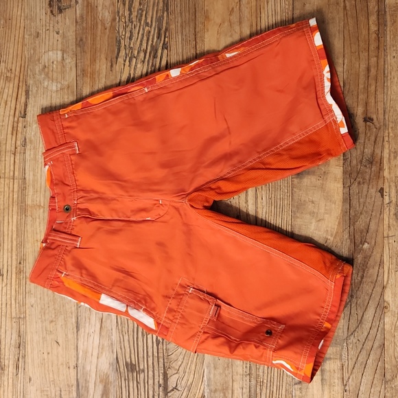 Urban Pipeline orange Hawaiian floral print reversible swim trunk/board short - Picture 3 of 5